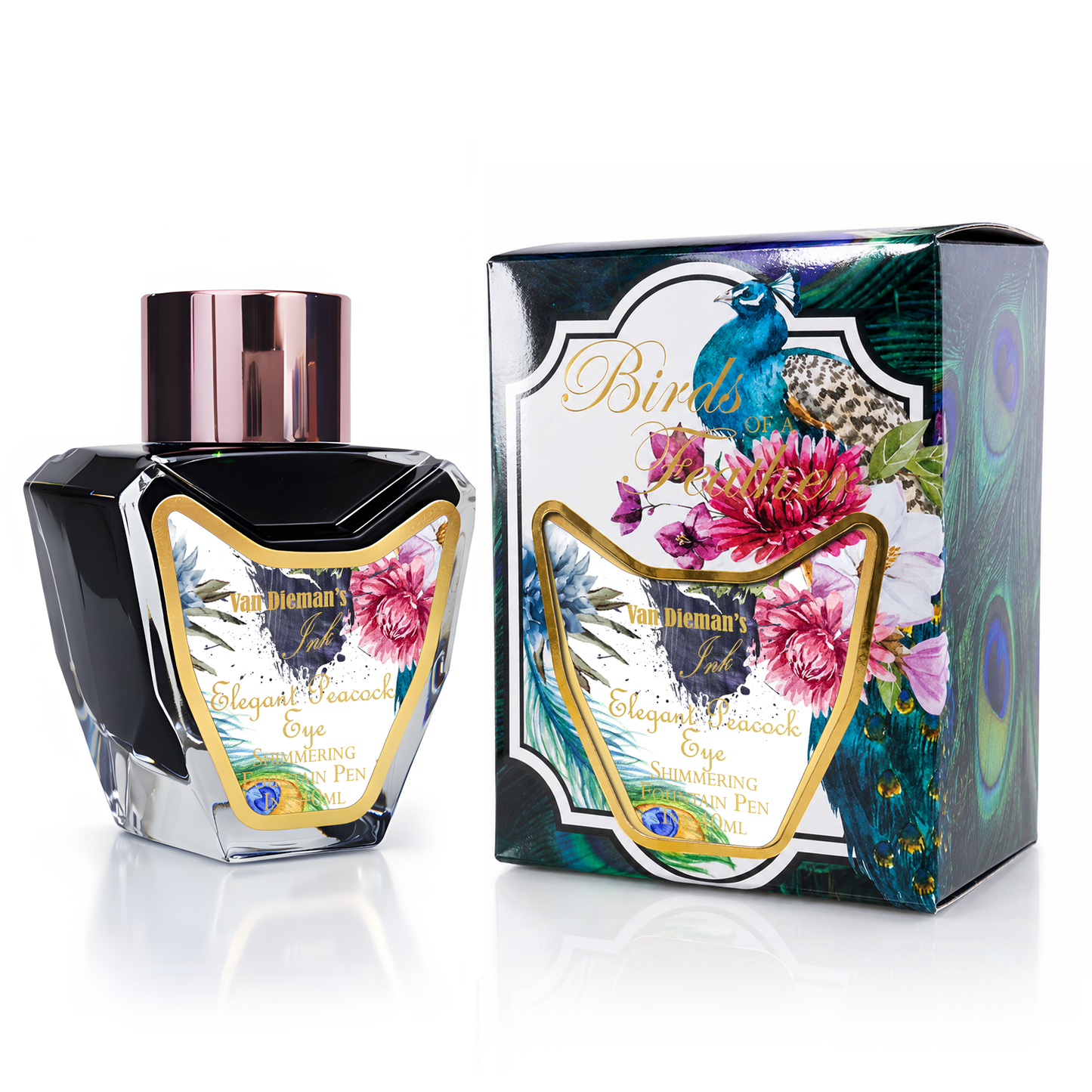 Van Dieman's Birds of a Feather - Elegant Peacock Eye - 40ml Shimmering Fountain Pen Ink